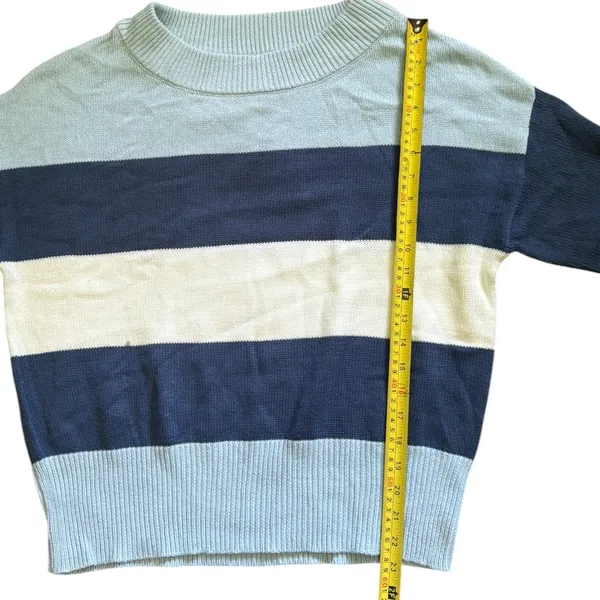 Lucky Brand Blue Striped Knit Cotton Blend Sweater Size Small - Image 3