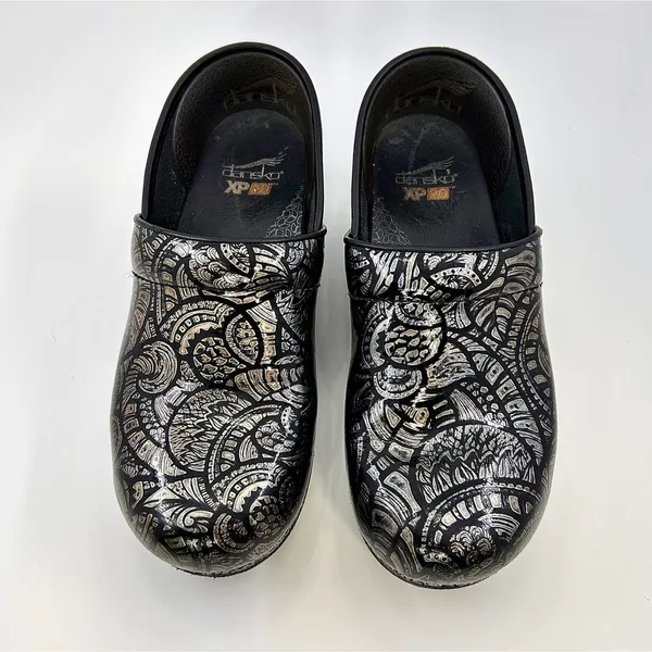 Dansko XP 2.0 Professional Clogs 39 US 8.5-9‎ Silver Black Paisley Nursing Slip - Image 5