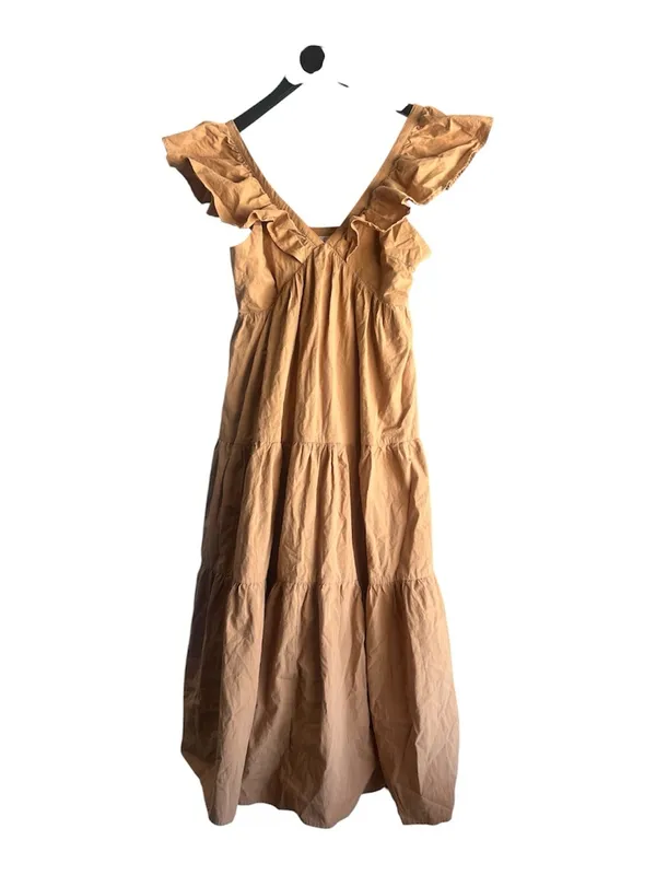 TCEC Ruffle V-Neck Tiered Maxi Dress in Camel - Image 3