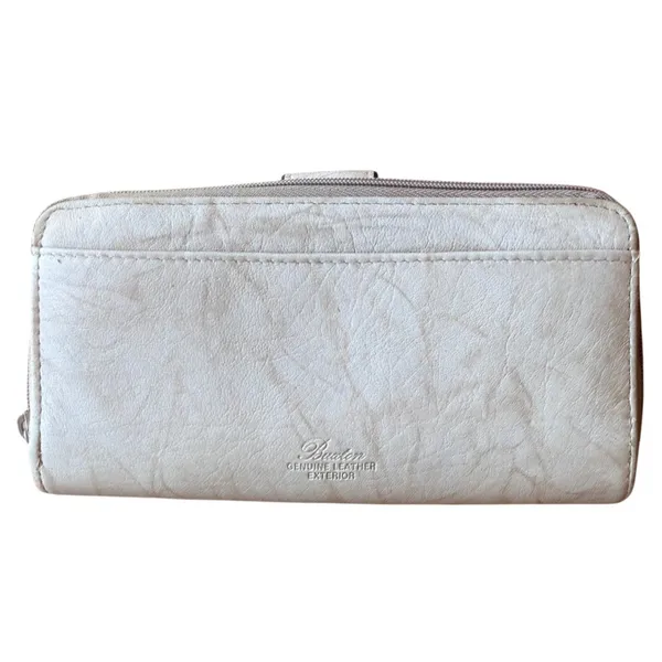 Buxton Beige Genuine Leather Organizer Wallet Zip Around Snap Clutch - Image 2