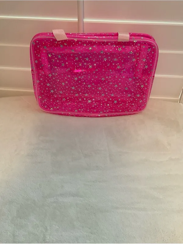 Hot Pink Star-Print Clear Travel Tote Bag - Image 3