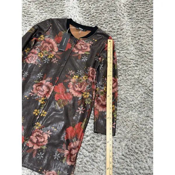 TOV Los Angeles Faux Leather Floral Snap Front Coat Dress Jacket Duster 38 NWT - Image 11