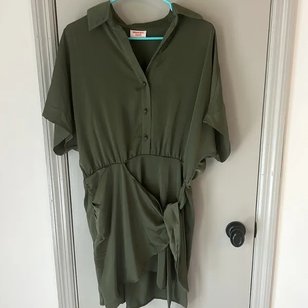 Showpo Ameleth Collared Wrap Front Mini Dress in Olive Size 8 Green - Image 6