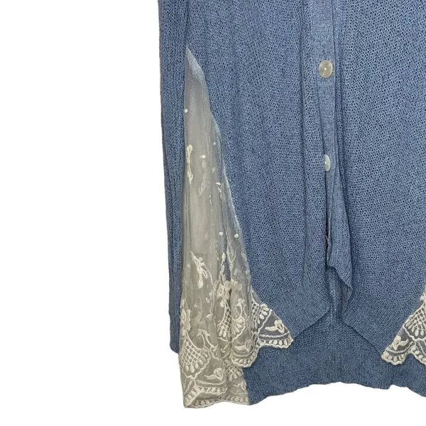 Altar'd State Cardigan Sweater Size Small Blue With White‎ Floral Lace Sides - Image 5