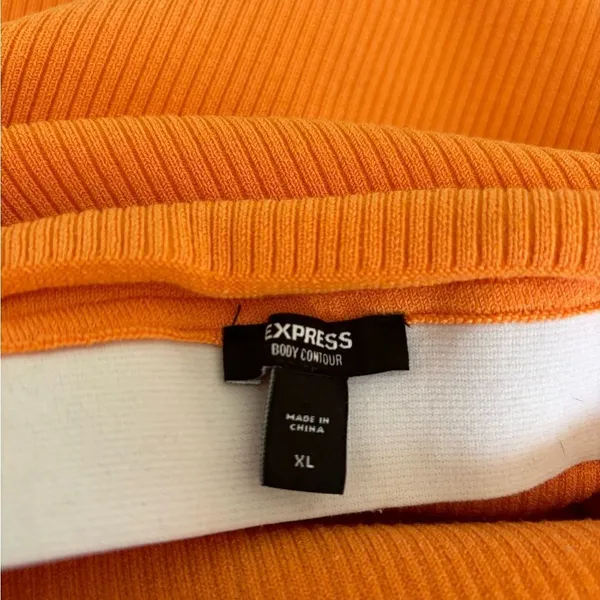 Express Body Contour Ribbed Midi Skirt Orange Side Slit XL - Image 2