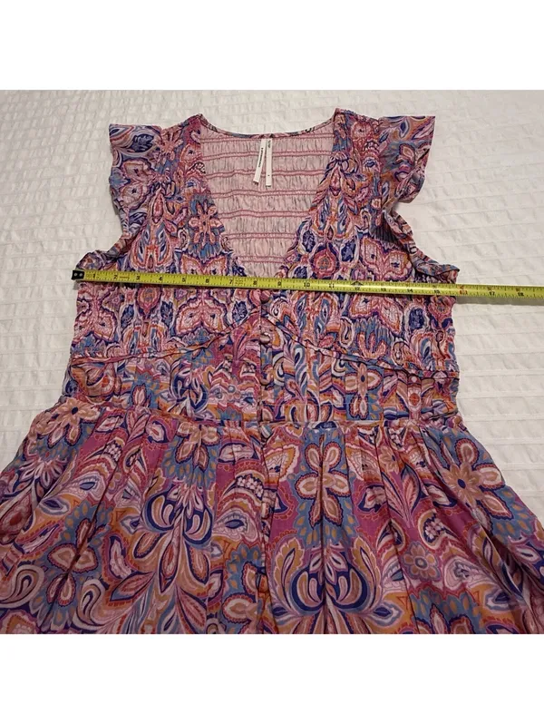 Anthropologie Peregrine Boho Floral Paisley Mini Dress S Small Pink Multi Color - Image 3