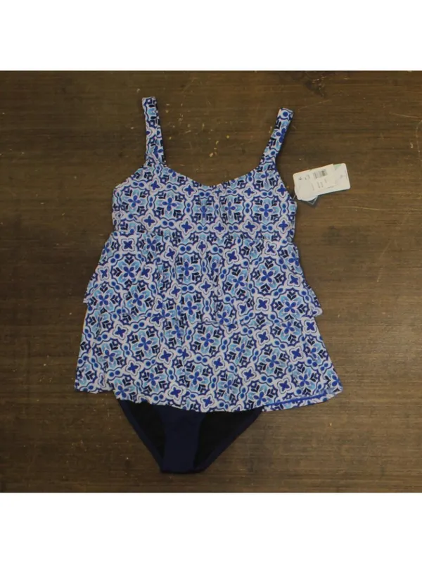 NWT Swim Solutions Double-Tier One-Piece Swimsuit Amalfi Coast Blue Multi 8 - Image 2