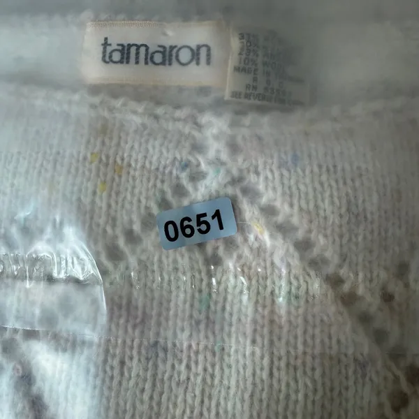 VTG Cream Confetti Diamond Pointelle Angora Wool Summer Knit Sweater Cottagecore - Image 7