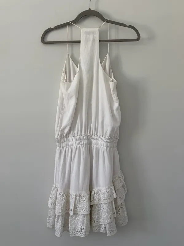 Karina Grimaldi Lucia White Eyelet Sleeveless Tiered Ruffle Skirt Mini Dress S - Image 7