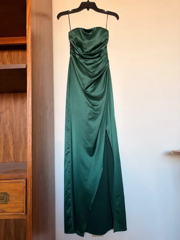Ruched Strapless Meshki Riley Drape Split Dress Emerald  - Image 2