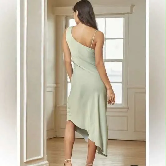 Lulus Sage Green Asymmetrical Midi Dress - Image 2