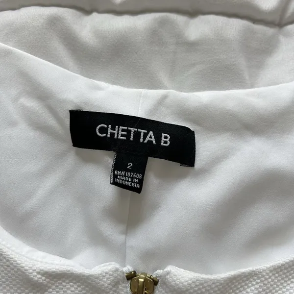 Chetta B Womens 2 White Full Front Zip Sheath Dress Office Casual Business‎ - Image 3