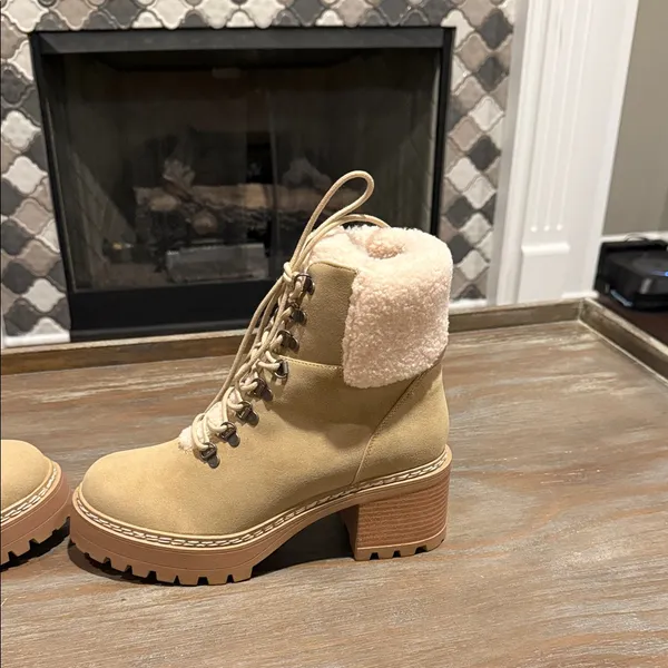 MIA Tiler Faux Fur Platform Lug Boots Tan Hiker Style Chunky‎ Heel 10 NIB - Image 3