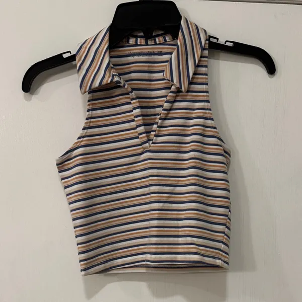 Abercrombie Multi-Stripe Essential Polo Tank in Orange, White, Blue Stripes - Image 3