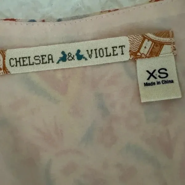 Chelsea & Violet Sz XS Floral Dress Lined Short Sleeve Belted Cottagecore Mini - Image 9