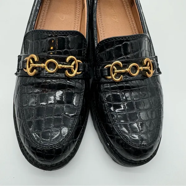 Circus by Sam Edelman Deana Lug Sole Loafers – Black Croc-Embossed,Gold Hardware - Image 9