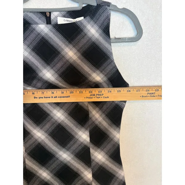 Commense Sleeveless Checked Zipper Mini Dress Black White Plaid Boat Neck NWT - Image 3