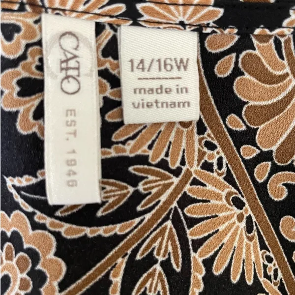 Cato Women Tunic Top 14/16 Tan Black Floral Dramatic Hem Boho Artsy‎ Whimsygoth - Image 7