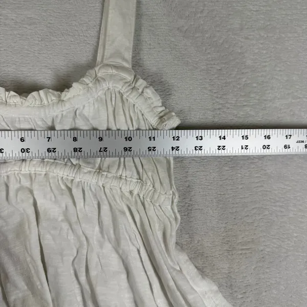 Free People White Cotton Smocked Babydoll Cami Tank Top Sharkbite Hem Small - Image 2