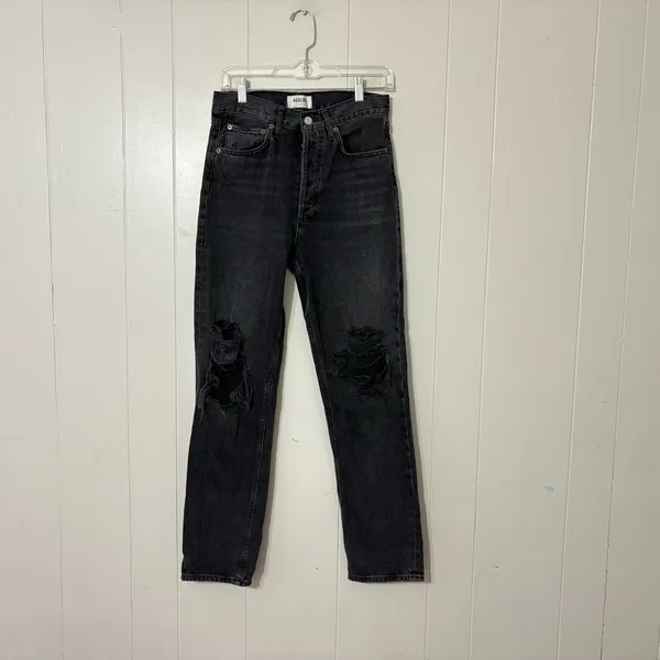 AGOLDE 90s Jean High Rise Distressed Straight Leg Jeans Washed Black Size 24 - Image 2