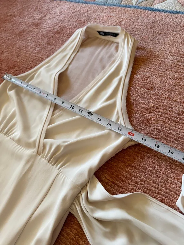 ZARA Ivory Wrap Style MIXED SEMI-SHEER SLIP DRESS size S - Image 9