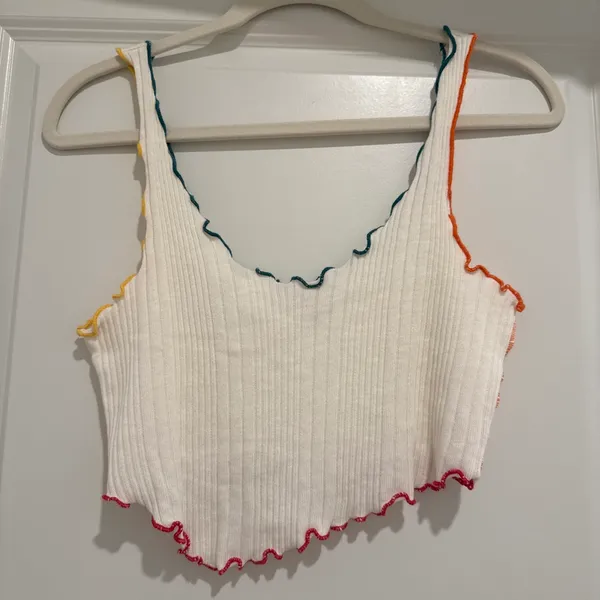Urban Outfitters BDG Carmen Purple Asymmetrical Rainbow Trim Crop Tank Top - Image 4
