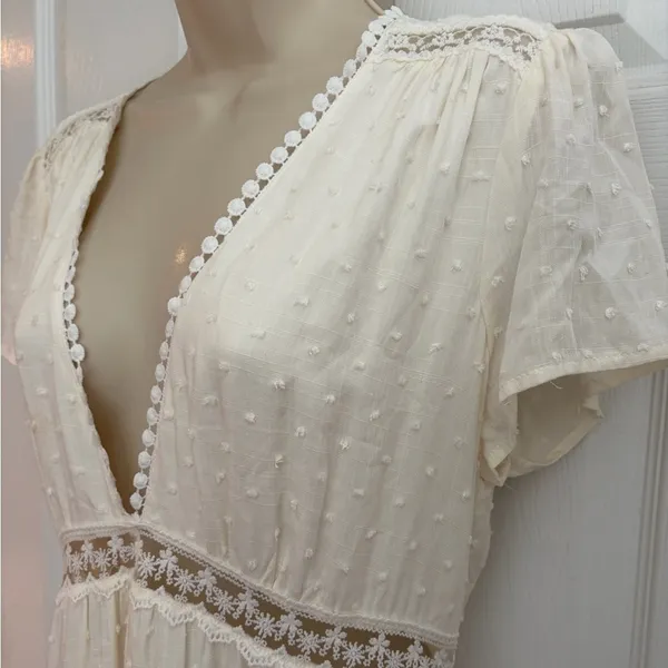 Aakaa Womens Large Ivory Swiss Dot Lace Boho Cottagecore Maxi‎ Dress DA25744HR - Image 2