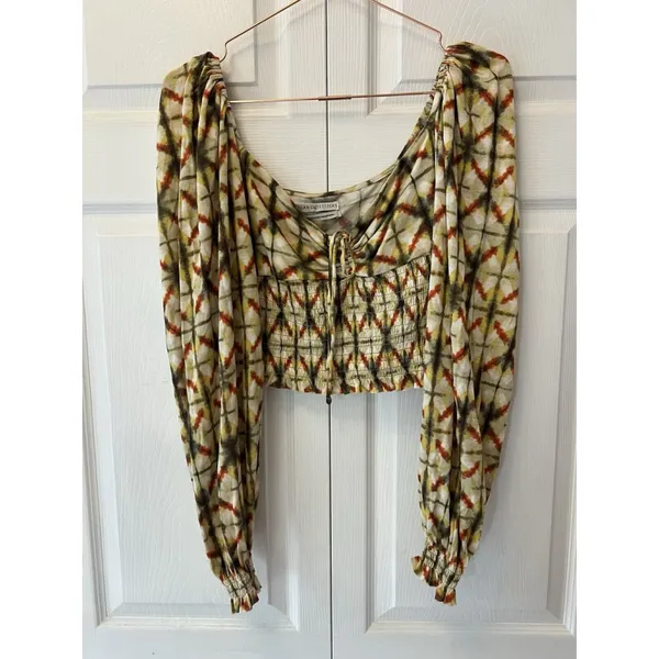 Urban Outfitters Old Soul Multi Colored Smocked Crop Top UO Size Large M‎ - Image 3