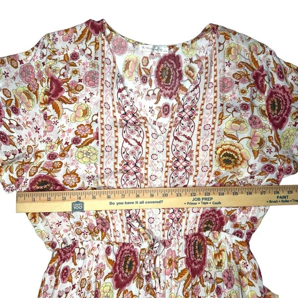 Vivimos Floral Maxi Dress L Prairie Flowy Relaxed Romantic Henley Elastic Waist - Image 12
