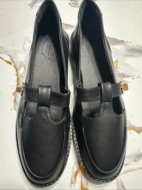 Chic Black Mary Jane Loafers Gold Accent ,Cute Style. - Image 2