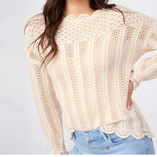 Paige Kuzuyu Ecru Crochet Sweater Women’s XL Cottage core Bohemian‎ - Image 3