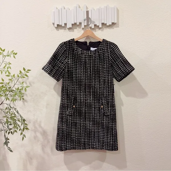 Lost + Wander Femme Forte Tweed Shift Dress in Black Ivory Size Small NWT - Image 4