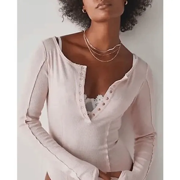 Free People Pink Nectar Sloane Henley Long Sleeve Bodysuit, XS - Image 8