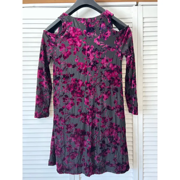 Cato Velvet Burnout Floral Cold Shoulder‎ Long Sleeve Dress Medium Purple Whimsigoth - Image 4