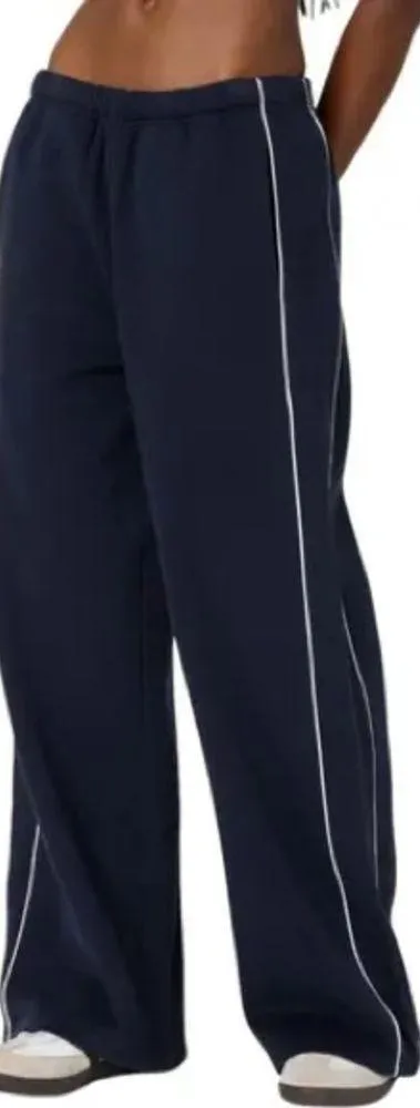 NWT Edikted Autumn Cotton Blend Sweat Pants Navy w White Side Stripe Womens XL - Image 2