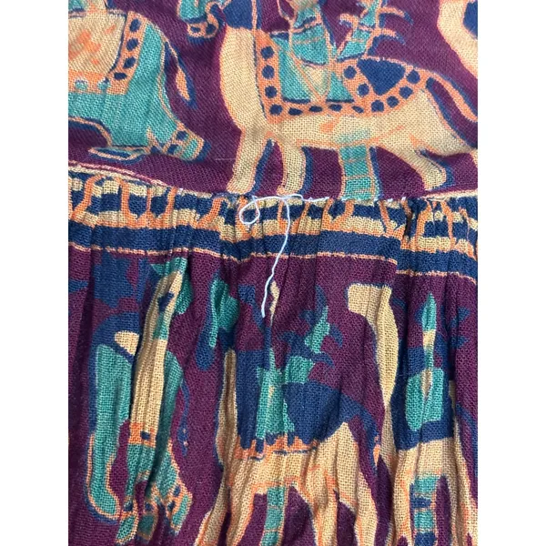 Vintage 90s Rayon Elephant Camel Print Boho Crinkle Maxi Dress Eclectic Artsy - Image 8