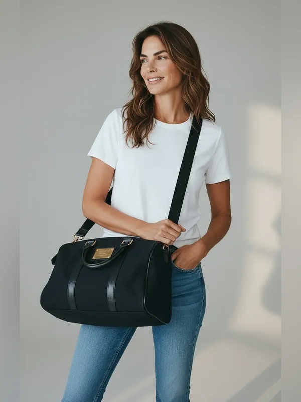 Victoria's Secret Black Canvas Weekend Travel Duffel Bag - Image 3