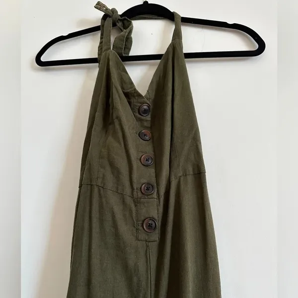 Urban Outfitters Ashley Linen Blend Wide Leg Jumpsuit SM Olive Green NWT - Image 4