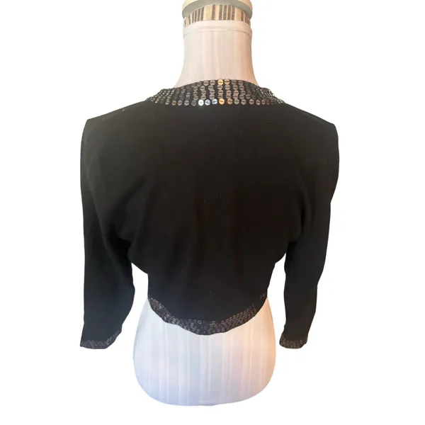 U-Knit Black Cropped Open Cardigan Sequin Trim Size M - Image 2