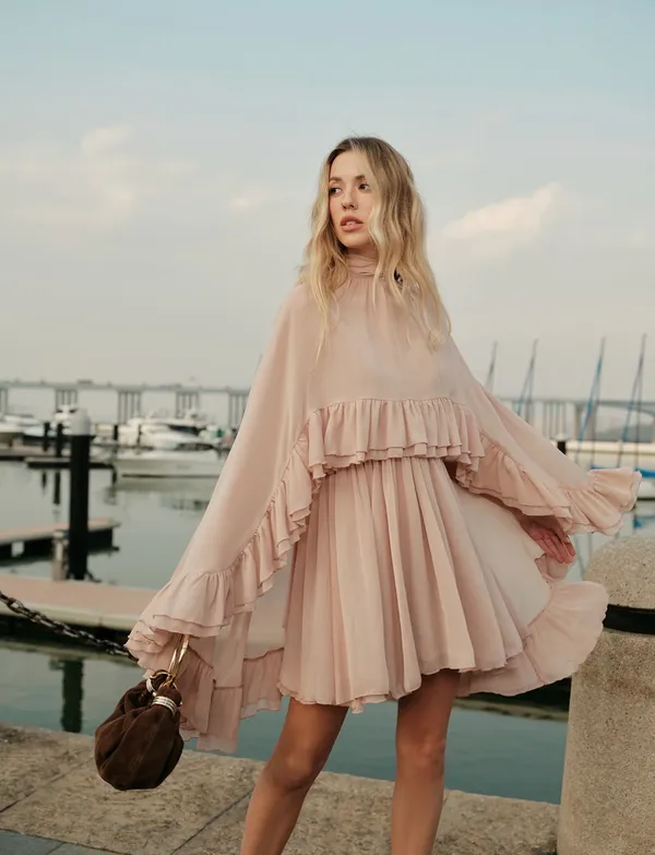 Commence Semi-Sheer Chiffon Ruffle Dress Pink - Image 3