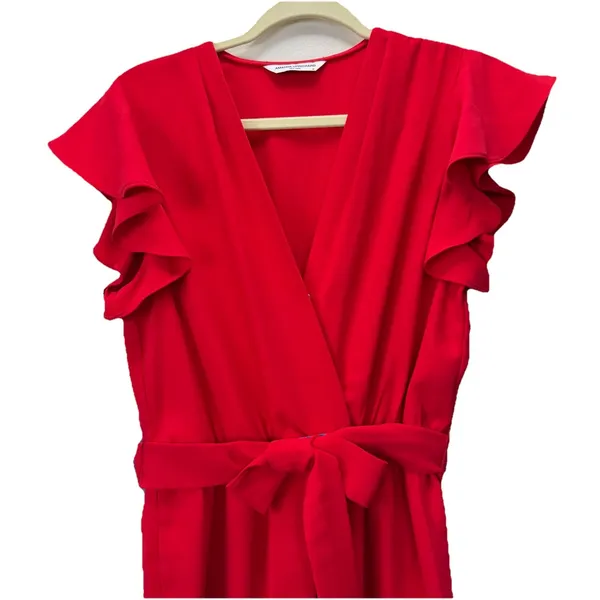 Amanda‎ Uprichard Red Martinique Midi Dress Ruffle Sleeve Tulip Hem Belt MEDIUM - Image 7