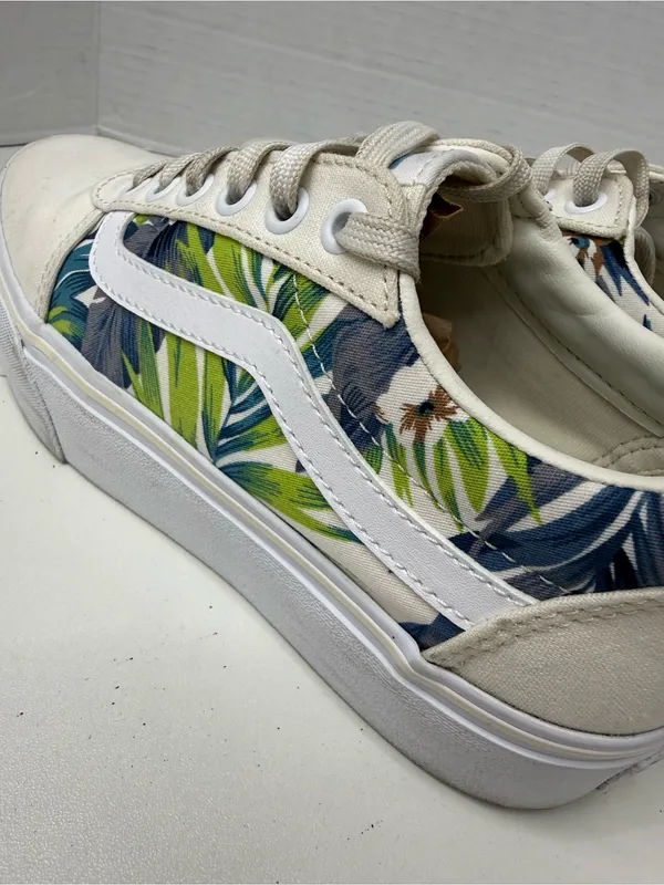 Vans Low Top Canvas Sneakers - White with Green Blue Floral size 6.5 - Image 4