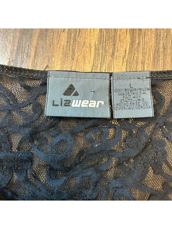 Liz Wear Y2K Black Lace Sheer Floral Long Sleeve Top L Y2K Goth Dark Romantic - Image 3