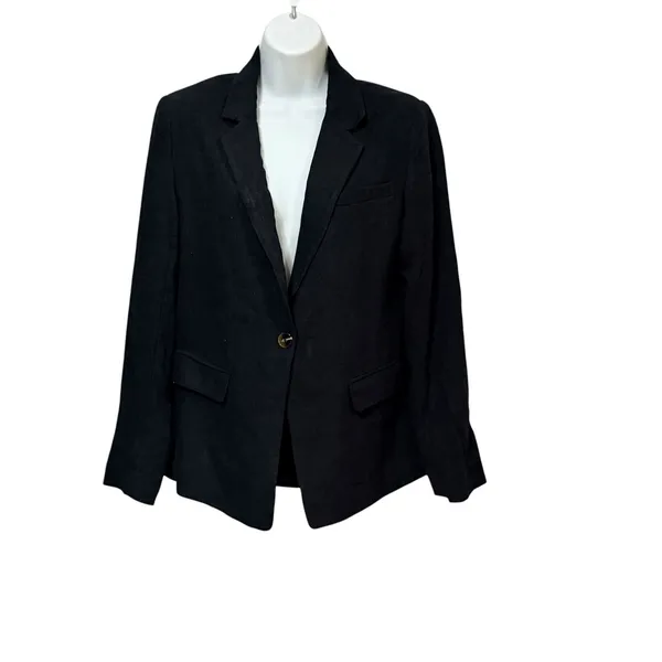 Wonderly Relaxed Blazer True Black Linen Blend Single Button Jacket Womens Small - Image 2