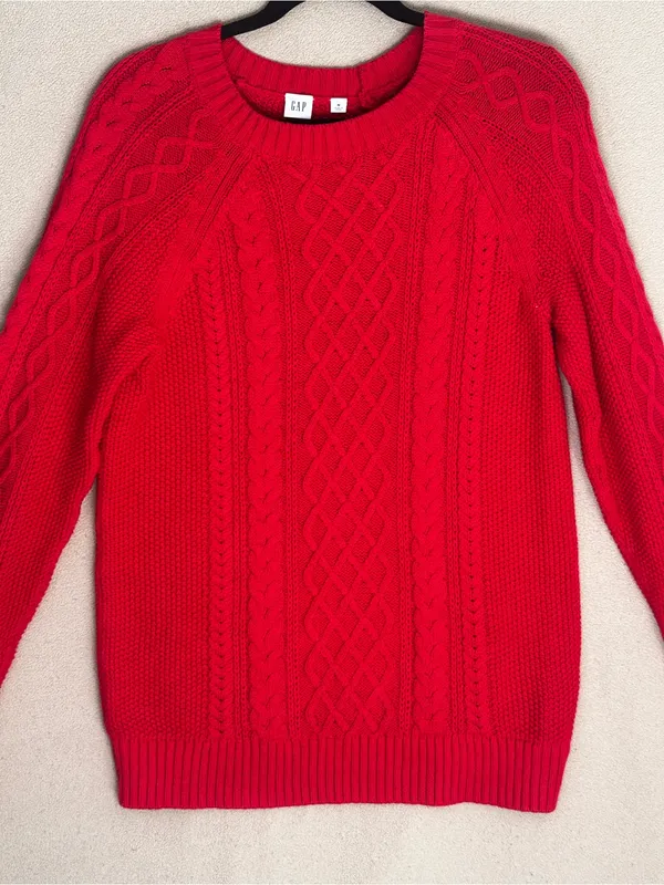 GAP Red Cable-Knit Crew Sweater - Image 2