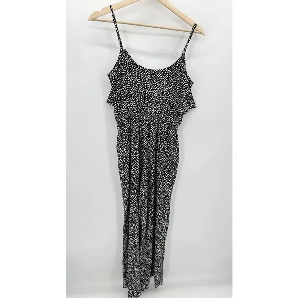 Bar‎ III Jumpsuit Women SMALL Black Cream Polka Dot Sleeveless Pockets Romper - Image 2