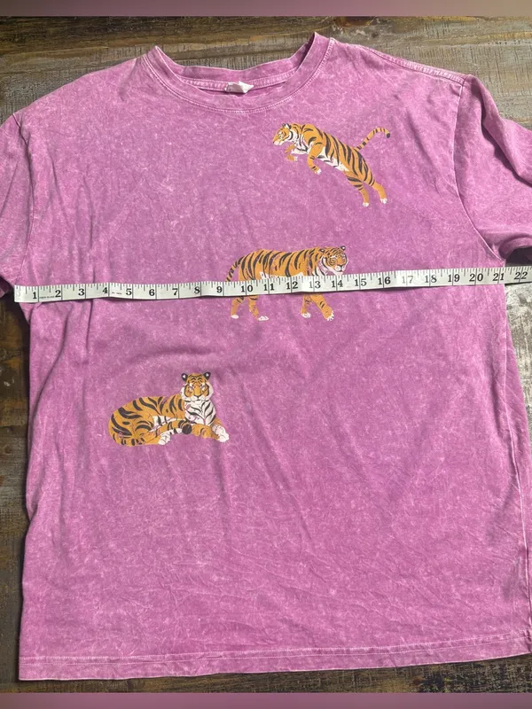 Washed Purple Short Sleeve Tee with Tiger Print - Image 6