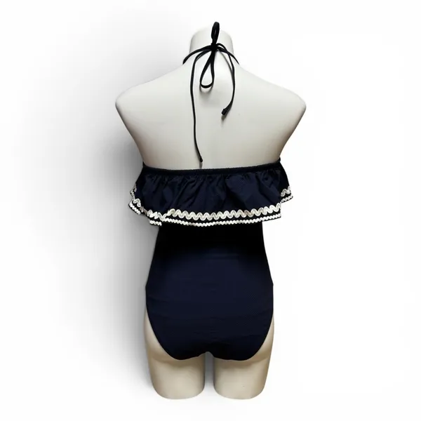J.Crew Halter Ruffle One Piece Swimsuit Navy Blue White 6 - Image 4