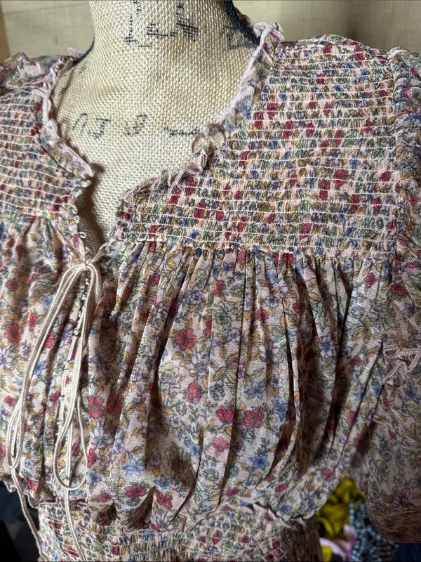 Free People Smocked Floral Lace-Up Crop Top XL NWOT Boho Prairie Cottagecore - Image 5