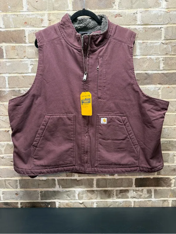 Carhartt Washed Duck Mock Neck Vest Plum Blackberry Purple Sherpa Lined Zip Up - Image 3